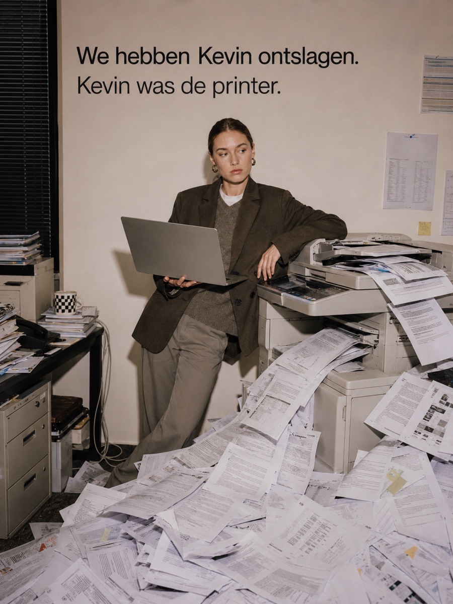We hebben Kevin ontslagen. Kevin was de printer.