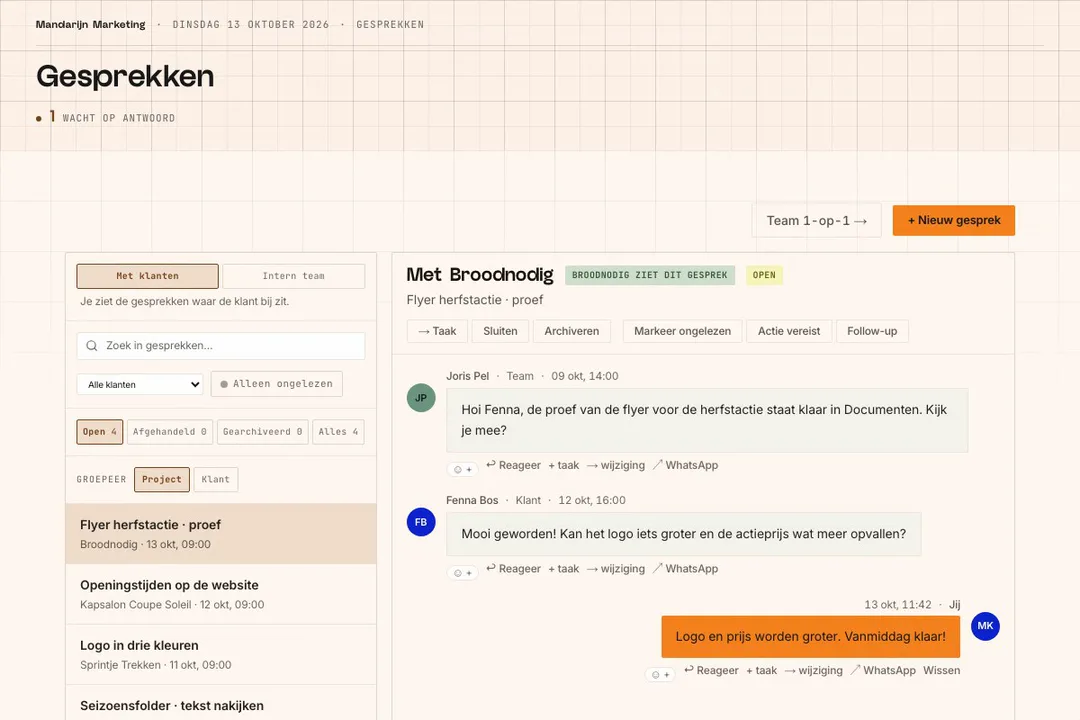 Het onderdeel Gesprekken in het portaal