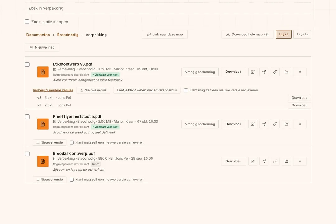 Het onderdeel Documenten in het portaal